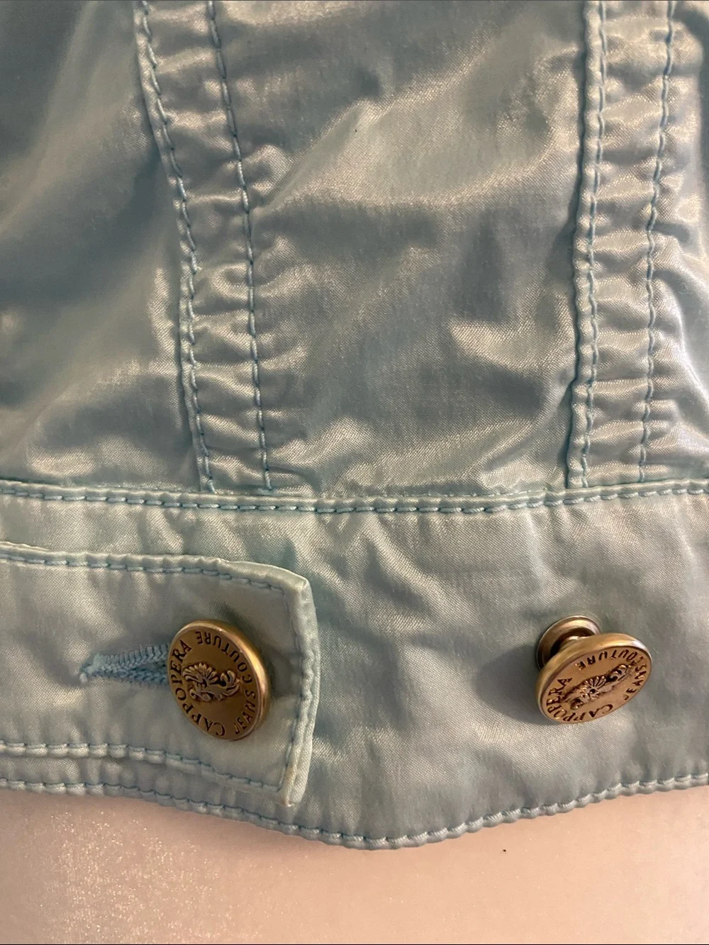 RARE Vintage Cappopera Light Blue Jean Jacket w Light Gold Metal Rivet Buttons. - Picture 9 of 16